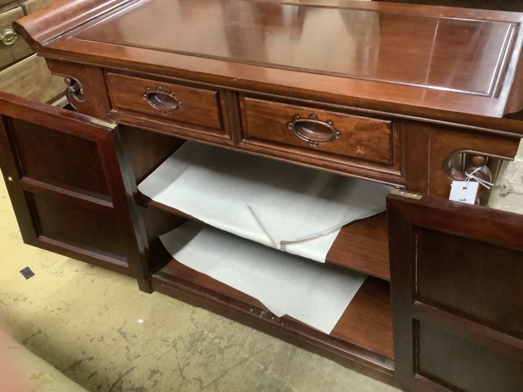 A Chinese hardwood side cabinet, width 96cm, depth 40cm, height 80cm